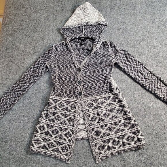 STYLE & CO Women Open Front Cardigan Sweater Size PP 0/2 Gray and Black Striped - Picture 1 of 14